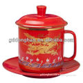 red dragon design Chinese style tea mug with lid